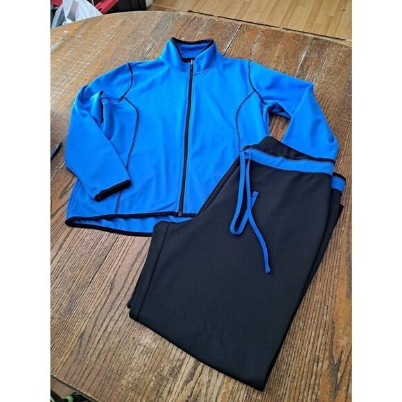 PXL Kim Rogers Petite 2pc Track Set Casual Pants and Front Zip Jacket Blue Black - Picture 1 of 5